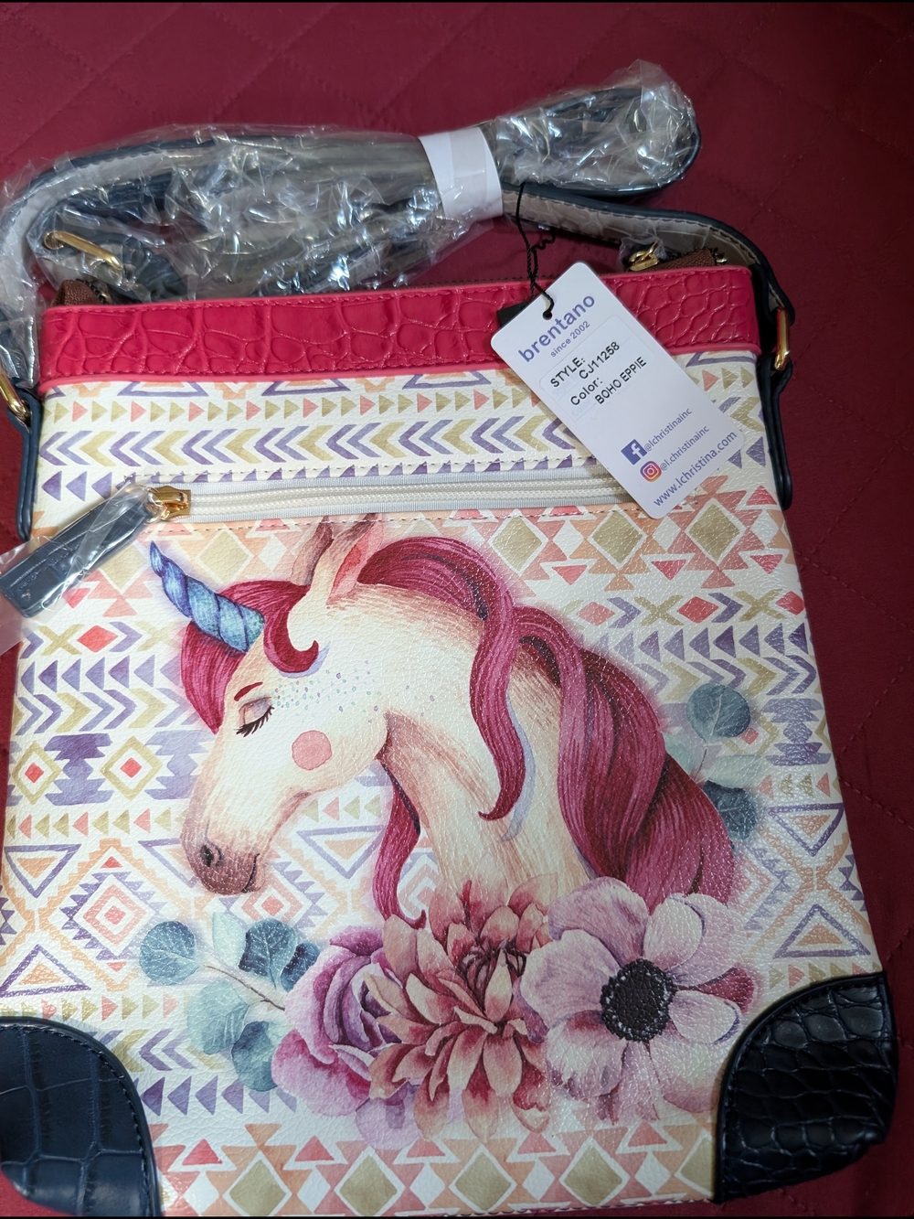 Brentano Boho Eppie Unicorn Crossbody Bag NWT